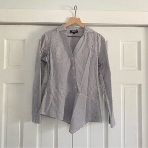 DKNY Asymmetrical Navy and White Button Down Shirt